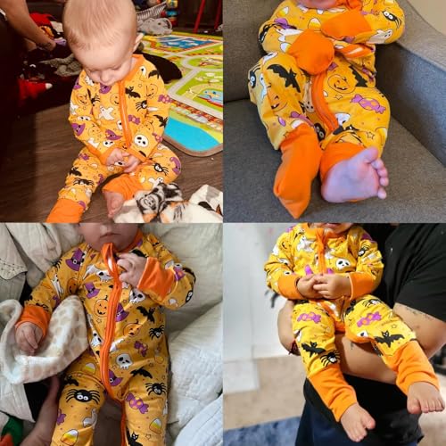 Baby Boys Girls Halloween Clothes Newborn Ghost Long Sleeve Romper Toddler Pumpkin Print Jumpsuit Halloween Outfits3