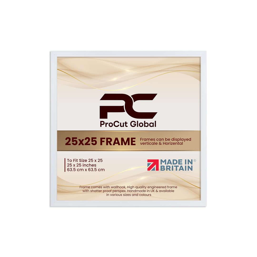 Procut Global 25x25 White Picture Frames - Classic Wooden Photo Frame with Shatterproof Perspex for Wall or Tabletop - Perfect for Posters, Certificates & Prints - Sizes & Colors Available — image 1