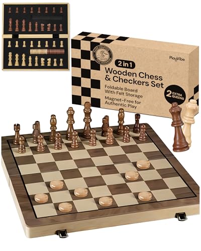 PlayVibe Wooden Chess Set 15'' & Checkers Board...