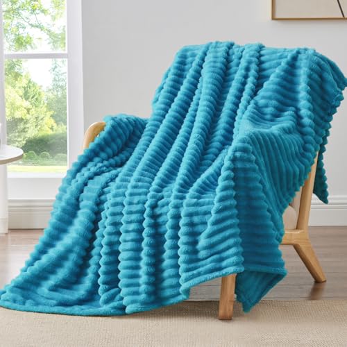Image of BEDELITE Ribbed Teal Throw Blanket for Couch, 50 inchx60 inch | Ultra-Soft Plush Fleece, Warm Yet Lightweight, Ribbed Texture, Home Decor, Machine Washable, Giftable, All-Season Use