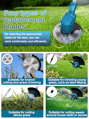 Cordless Grass Strimmer, 21V Electric String Trimmer with 2 x 4000mAh Battery, Ultra-Lightweight ABS Body & Pure Copper Motor, Adjustable Metal Blades for Garden Lawn Edging - Image 4