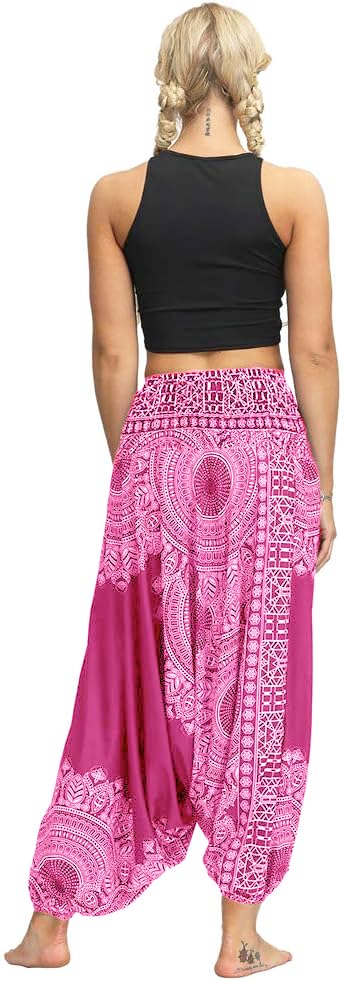 Whitewhale Women Casual Peacock Print Summer Loose Yoga Trousers Baggy Boho Aladdin Jumpsuit Harem Pants