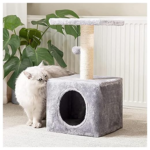 Kattskrapleksak Trä Litet kattträd för inomhuskatter, Grått utomhuskatttorn med Sisal-täckt repstolpe ， Morden kattlägenhetsställ med leksak för medelstora små kattungar Kattskrapor för inomhuskatt