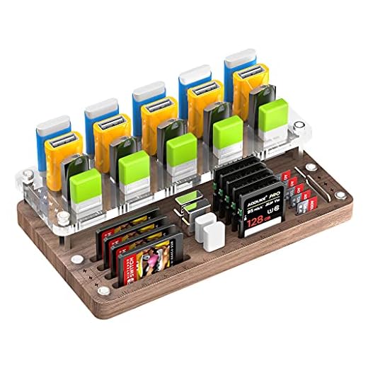 Wooden Memory Card Case for TF, SD, Micro SD Cards and USB Drives - Desk Holder and Carrying Case - AJSNH03MY