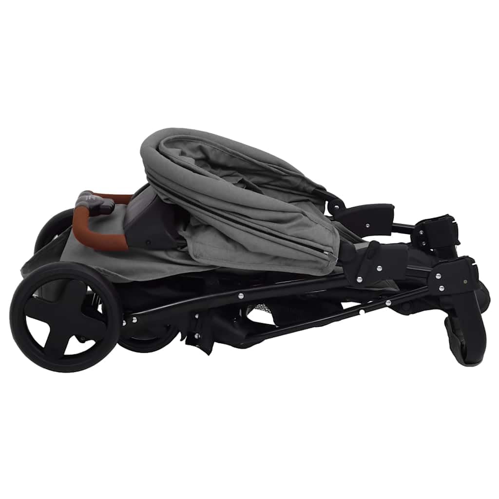 vidaXL Carrito de Bebés 2 en 1 Cochecito Sillita Silla de Paseo Corredor Infantil Canasta Niños Ajustable Dosel Plegable de Acero Gris Claro