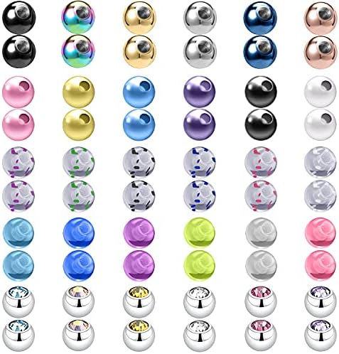 24-60Pcs 16G Replacement Balls for Body Piercing, Surgical Steel Externally Threaded Barbell Parts, Pearl Acrylic Nipple Eyebrow Ear Helix Cartilage Medusa Piercing Jewelry for Women Men (A:60pcs 3mm)