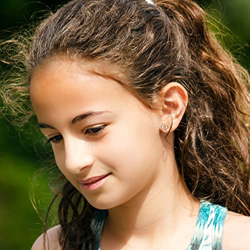 Heart Initial Stud Earrings For Girls, Rose Gold Plated Girls Earrings S925 Sterling Silver Post Cz Stud Earrings Hypoallergenic Letter K Initial Earrings For Girls Teen Girls Toddler Kids #TOP1