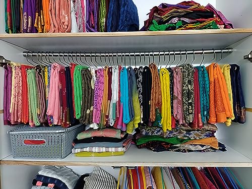 Image of ROLLYWARE Stainless Steel Saree Hangers with Lower Band Lock Hanger for Saree Hanging for Wardrobe(Red and Silver) - Pack of 10