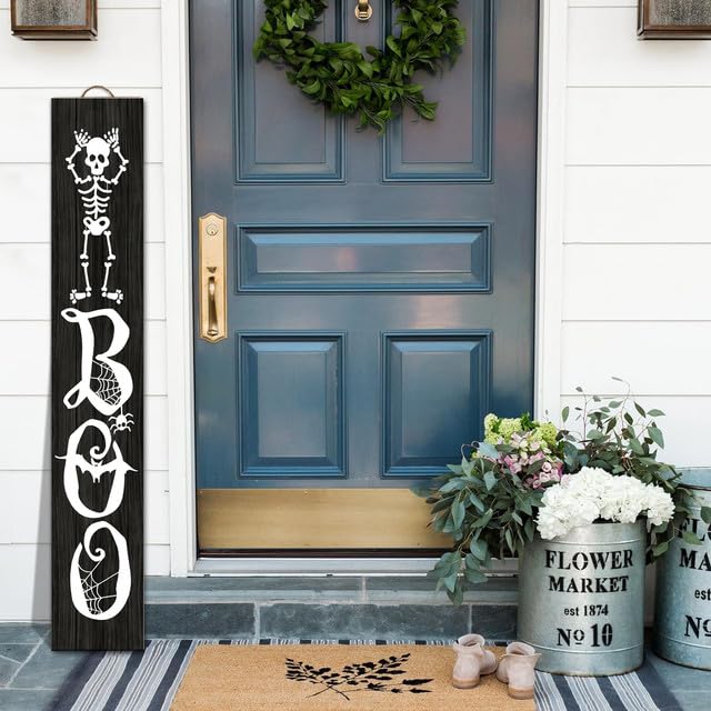 (160 x 20) Insegna verticale con scritta "Enter If You Dare Halloween" per portico anteriore in piedi da appendere grande cartello di benvenuto in legno alto decorazioni per feste di