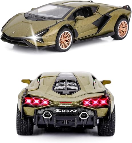 Image of 1:32 Scale Lamborghini SIAN Toy Car | Metal Pullback Diecast Car for Kids with Openable Doors, Sound, Light Effects Toy for Car Enthusiasts (Color As Per Available), green