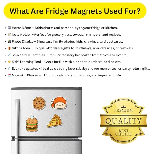 Image of Regalo Casila Cute Food Fridge Magnet Set of 4 for Kitchen Decor Gift for Kids Food Lovers Cookie Sushi Burger Pizza Theme