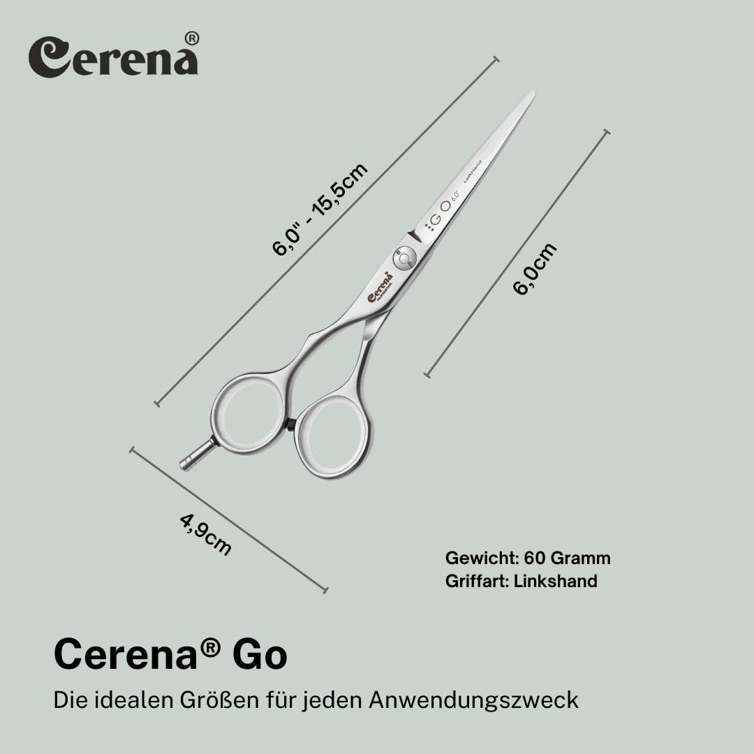 Cerena® – Haarschere GO – Offset Schere in ergonomischer Form – Friseurschere Made in Germany – Haarschneideschere – Haare schneiden, Linkshand, 6,0", 15,5 cm