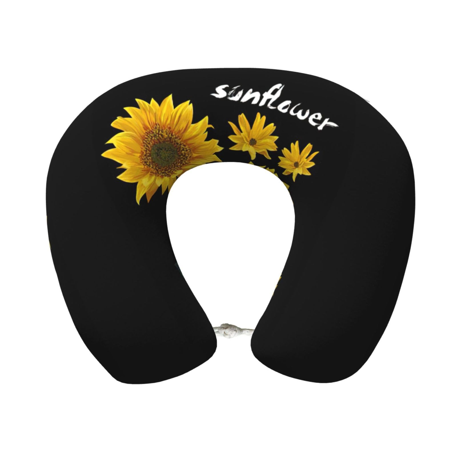 ASFgda U-Shape Memory Foam Sunflower Black Background Print Travel Pillow,Neck Support,Washable Cover For Airplane Car Home Office