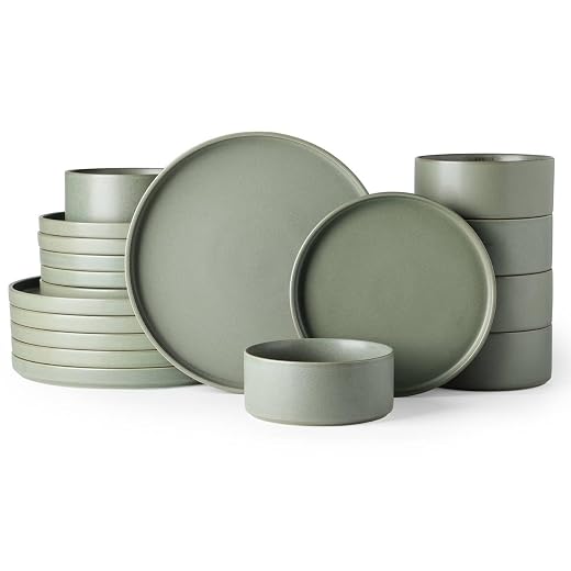 Ceramic Dinnerware Sets for 6, Matte Stoneware Plates and Bowls Sets,Chip and Scratch Resistant Dishes, Dishwasher & Microwave Safe, Oven safe,Reactive Glaze-Green