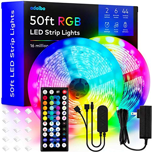 Led Lights for Bedroom 50ft - Led Strip Lights 50ft RGB Lights for Bedroom, Music Sync Color LED Strip Lights with 44 Keys Remote 12V - Led Strip Lights for Bedroom, TV and Party (2x25ft)