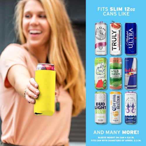 Image of Slim Can Cooler Sleeves (30-Pack) Soft Insulated Slim Can Koolie for White Claw Seltzer & Slim Beer - HTV Blanks for Vinyl Projects - Skinny Can Koolies Bulk - Tall Can Coolies for Slim Cans (Yellow)