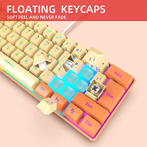 Image of Snpurdiri 60% Wired Gaming Keyboard, RGB Backlit Ultra-Compact Mini Keyboard, Waterproof Mini Compact 61 Keys Keyboard for PC /Mac Gamer, Typist, Travel (Orange and Cream) | Backlit Ultra-Compact Mini Gaming Keyboard for PC /Mac Gamer, Typist, Travel