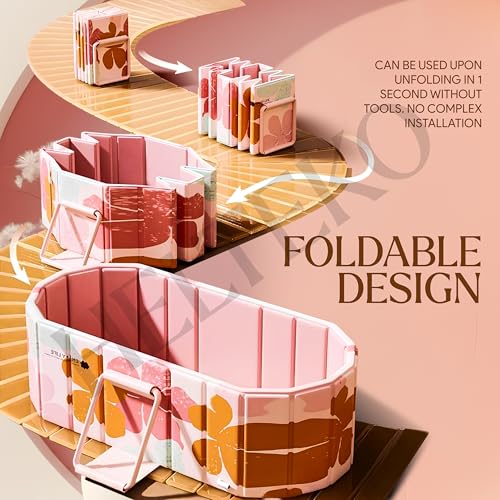 Image of Helteko Bath Tub for Adult for Bathroom, Foldable Tub for Home Use with Drainage Hole, Thickened Insulated Ice Bath Tub, Inflatable BathTub for Adults, Ice BathTub for Adults (Pink Flower)
