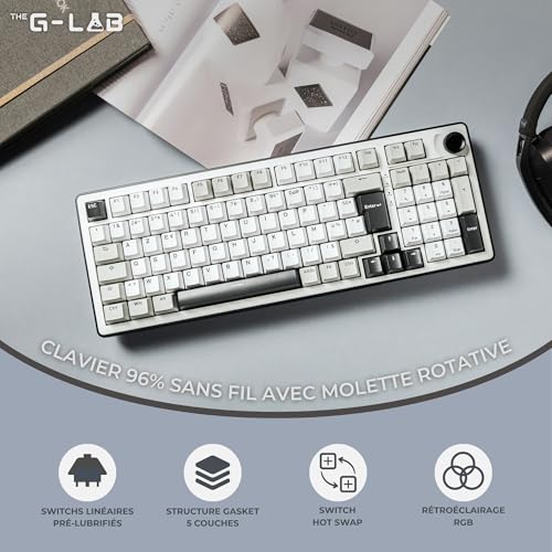 The G-Lab KEYZ Elite 400 WG - Tastiera Gamer senza fili, 2.4 Ghz/Bluetooth/cablata - Tastiera meccanica Hot Swap, Switch Prelubrificato, Gasket 5 strati, RGB+Macro - AZERTY FR - Windows/Mac - Tastiera gaming - Immagine 2