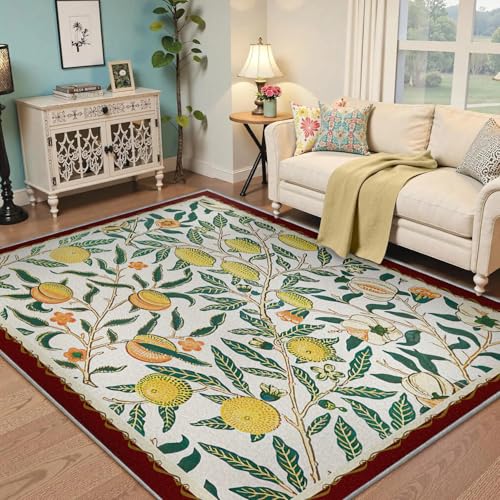 Tapis botanique feuilles vert fruité 80x150cm lavable et antidérapant