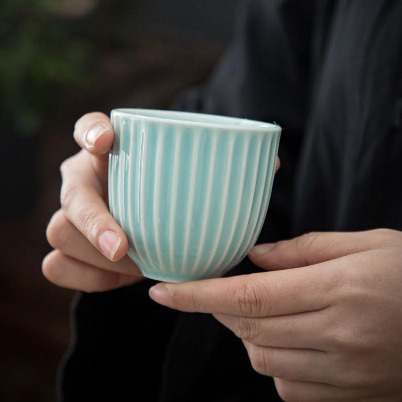 Ceramic Ribbed Teapot Tea Cups with Filter Screen Afternoon Large Capacity Set