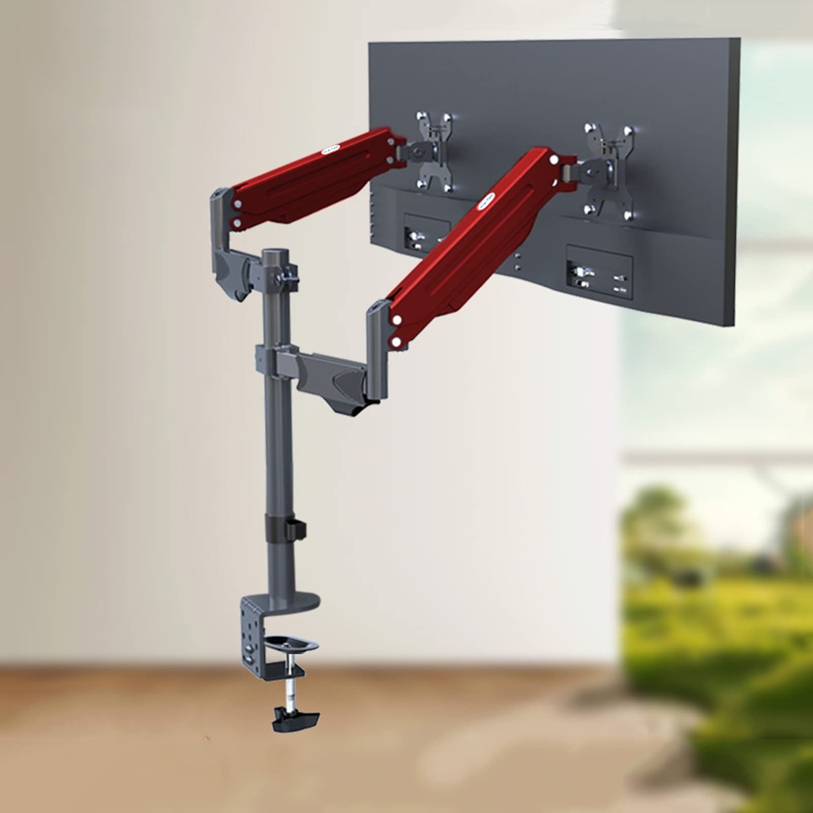 asdchZen Dual Monitor Stand Mount,Ergonomic Monitor Stands For 17-27 Inch Monitor,Height Adjustable,Tilt And Swivel,Max 100X100Mm