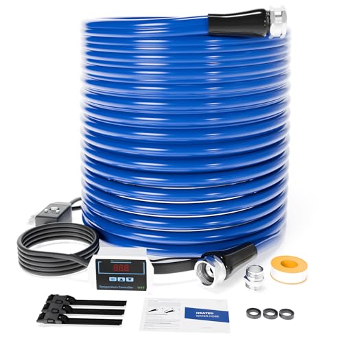 Image of 100 FT Heated Water Hose for RV, Heated RV Freshwater Hoses with Fittings, -45 ℉ Antifreeze Drinking Water Pipe, Automatic temperature shut-off for electrically heated Garden hoses, RV Accessories
