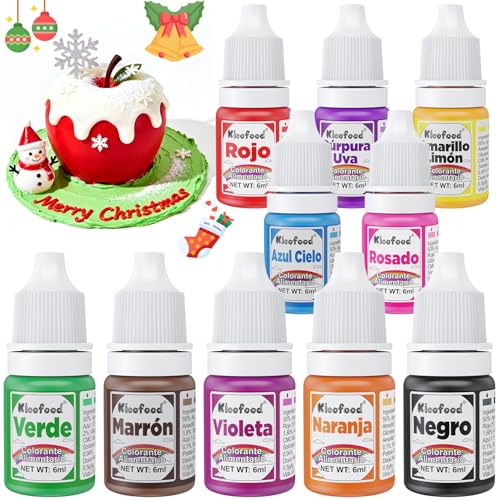 Colorante Alimentario - 10 Colorante Alimentario Concentrado, Coloranti Alimentario Liquid para Pastel, Hornear, Glasear, Galletas, Hacer Limo y Manualidades - 6ml