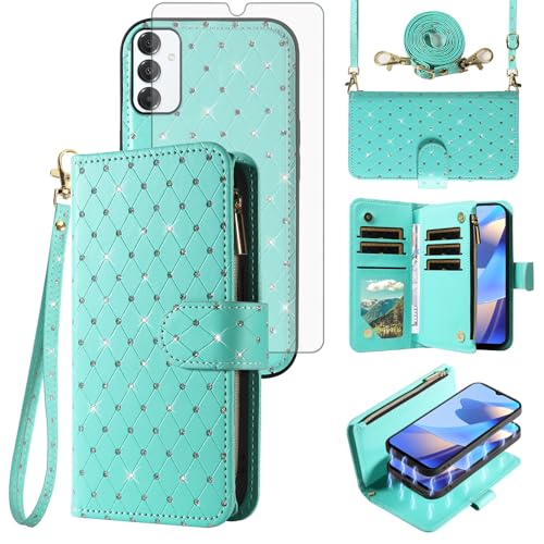 Protection Samsung Galaxy A16 4G étui portefeuille porte-carte zippé verre trempé Asuwish vert