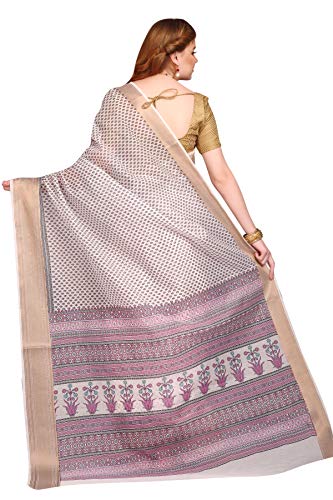 Image of RANI SAAHIBA Women's Poly Cotton Printed Saree With Blouse Piece (SKR6409 White-Black)