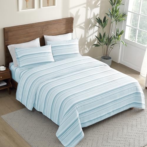 Image of ClevaHome Full Sheets Set - 4 Piece Fitted Bed Sheet Set, Glacier Stripe