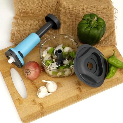 Image of Manual Hand Press Push Chopper with 5 Blades for Effortless Chopping Vegetables & Fruits Chopper Mixer Cutter to Cut Onion, Salad, Tomato, Potato 800ML (Multicolor) (Push Chopper)