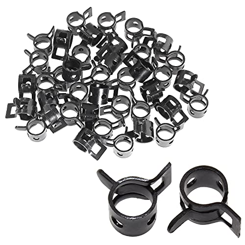 Rierdge 40 Pcs 1/4 ID Spring Band Type Clamps 6mm Fuel Hose Clamps Fasteners Black Spring Hose Clip for Fuel Hose Line Water Pipe Air Tube Silicone Hose Fit 6.5-7.2mm OD Hose
