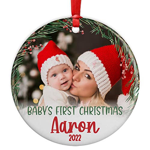 Custom Baby First Christmas Ornament 2022 With Babys Photo & Name - 10 Fonts - 3" First Christmas Ornament For Baby Boy, Girl - New Baby Gift - Babies 1St Christmas #TOP9