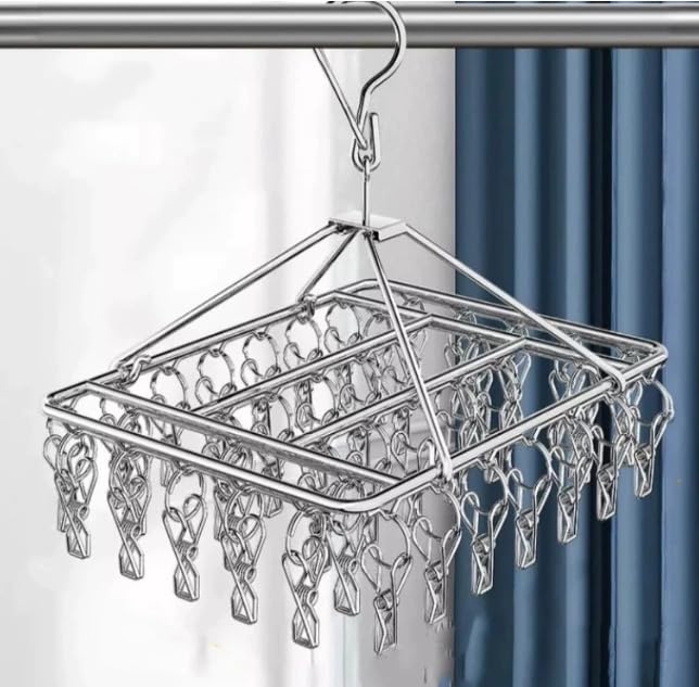 Varal Prendedor Roupa Bebe Calcinha Cueca Dobrável Inox 40 Prendedores (Prata)