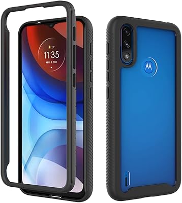 GOKEN Cover per Motorola Moto E7 Power/Moto E7i Power, Custodia Protezione Completa a 360 Gradi, Pannello Posteriore Trasparente, Rigida PC/TPU Gel Slim Bumper Silicone Rugged Case, Nero