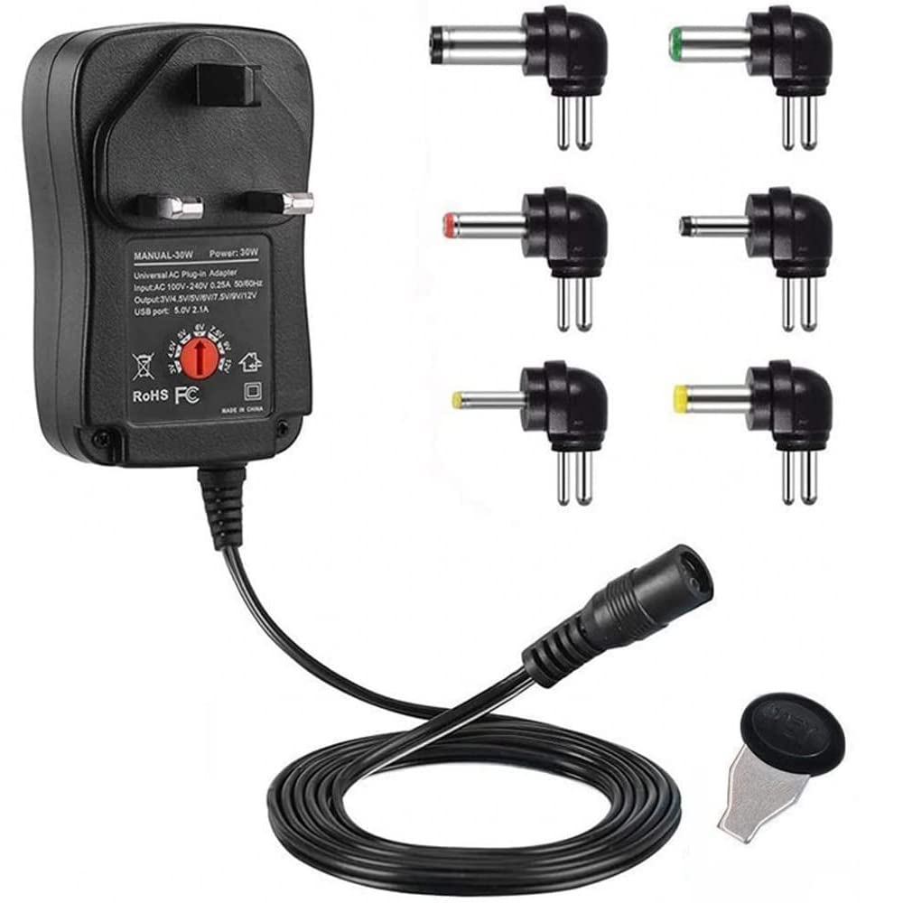 Shentian30W Universal Power Adapter, Power Transformers 3V 4.5V 5V 6V 7.5V 9V 12V 2A AC/DC Switching Power Supply Charger with 6 Adaptor Tips for 3V-12V Household Electronics