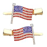 4th of July Patriotic Hair Clips Rhinestone American Flag Star Heart Bows Alligator Metal Clips Crys