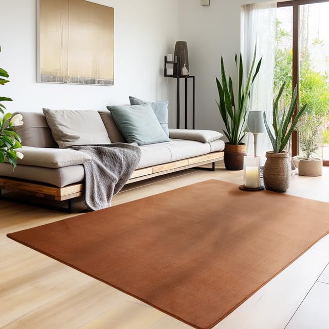 HomebyHome Teppich Wohnzimmer 160x230 cm Braun Waschbarer Kurzflor Teppiche Einfarbig Moderne Design...