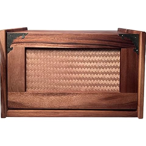 Mountain Woods Premium Extra Large Acacia Wooden Bamboo Bread Box | Bread Storage & Organizer | Kitchen Organizer with Rattan Pull-Down - 16"x 10.5"x 9" Cover