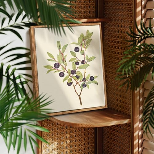 crmotu Botanical Framed Wall Art, Blueberry Plant Canvas Prints, Minimalist Vintage Wall Decor Living Room Bathroom Bedroom, Nature Fruit Rustic Farmhouse Kitchen Decorations Pictures, 12x16inch