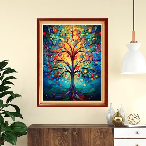 Image of Funchey Stamped Cross Stitch Kits, DIY Cross Stitch Pattern for Adults Beginners Needlepoint Kits Embroidery Kit Arts and Crafts 11CT-Colorful Tree 16x20 inch