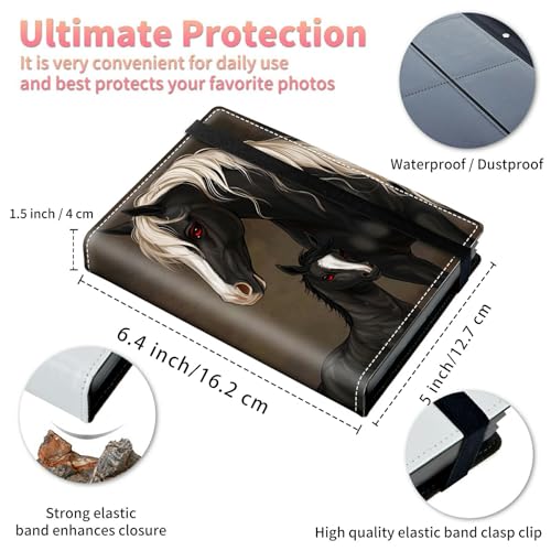 Image of Wedding Albums 4x6 120 Pockets Photos with Strong Elastic Band, Small Mini Albums Sheet Protector Folder for Photos, Album for Family Anniversary Women Men Baby Vacation Gift, Black Horses