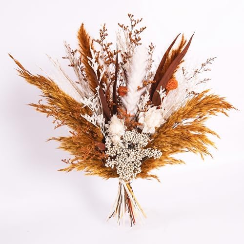 Boho Dried Flower Bouquet - Natural Pampas Grass and Real Flowers...