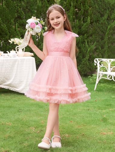 Image of IMEKIS Toddler Kids Girls Sparkle Sequins Tulle Party Dress, Wedding Formal Birthday Tea Party Dresses 2-8T