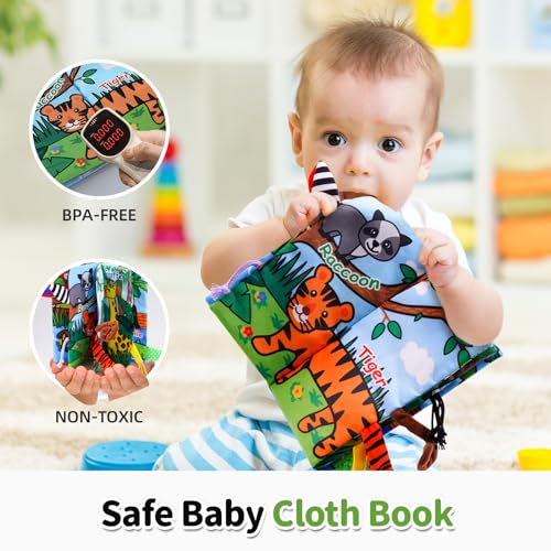 Image of Jollybaby Crinkle Books for Babies, Sensory Soft Touch and Feel Baby Toys for 0-6 Months Infants, Newborn Montessori Early Educational Cloth Toys, Baby Girl & Boy Gift(Jungle Tails)