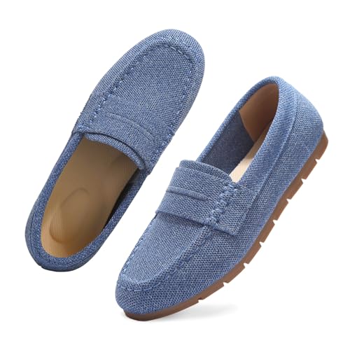 Vespiero Loafers for Women Comfortable Slip on Work Flats Shoes Womens Dressy Casual Walking Shoes Denim Blue Knit Fabric Size 8