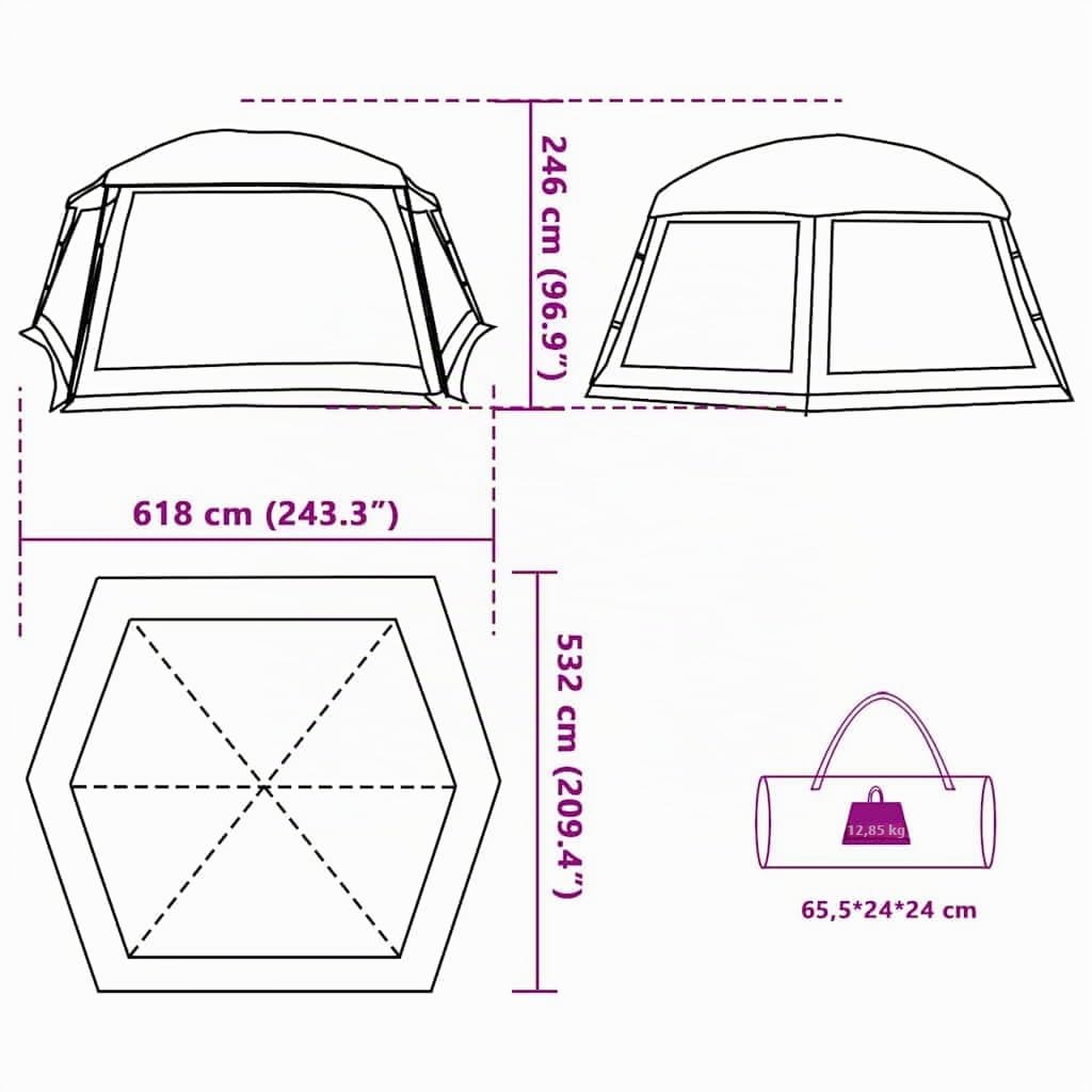 vidaXL Poolzelt mit abnehmbarem Überzelt Netzwänden Grau 618x532cm