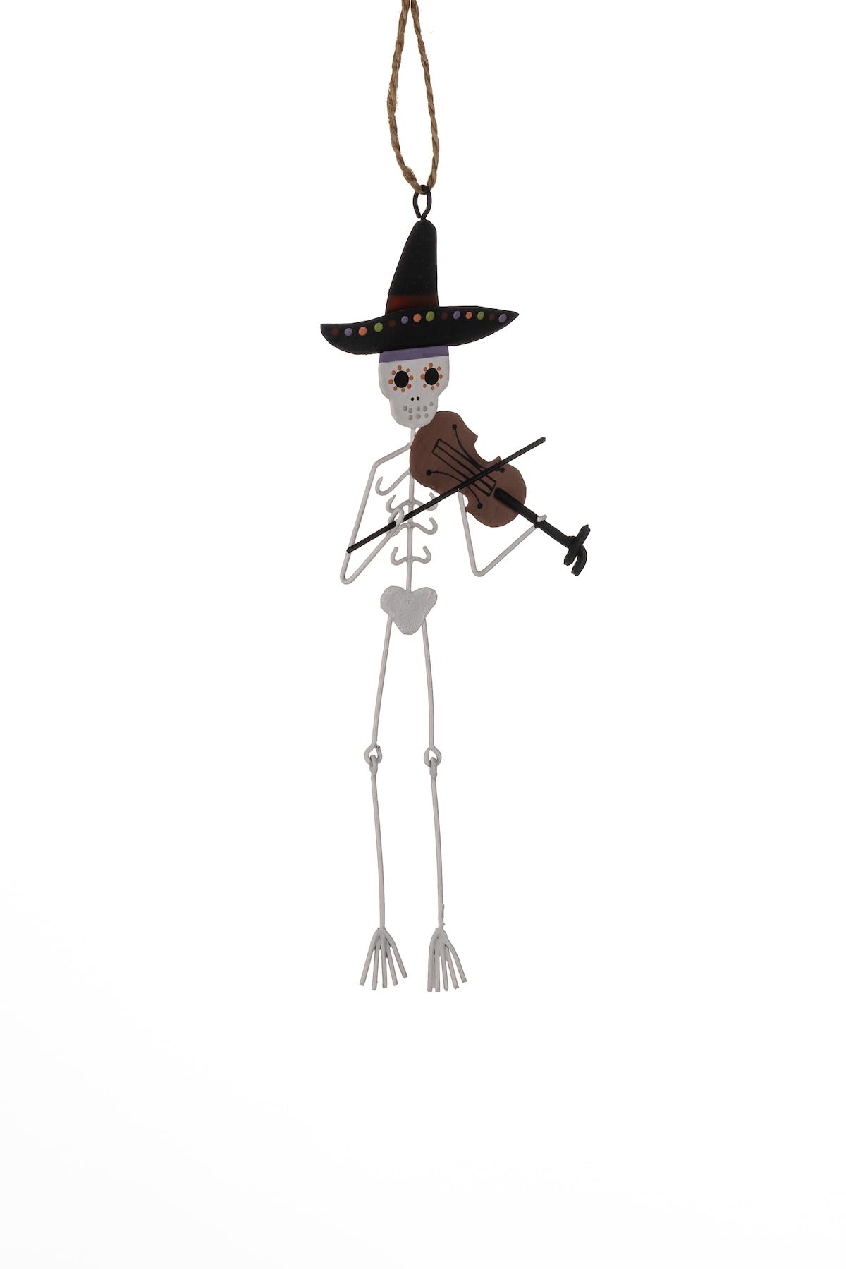 Shoeless Joe Metal Skeleton with Violin Hanging Halloween Decoration