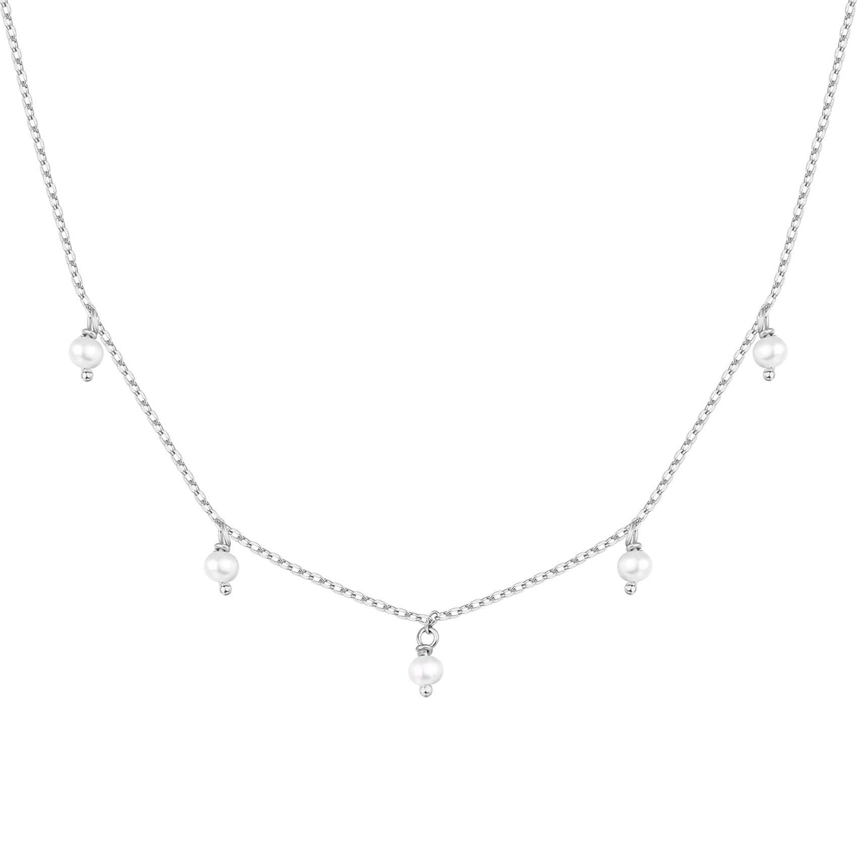PAVOI 14K White Gold Plated Station Necklace | Simulated Diamond BTY Necklace | Womens CZ Chain Necklace | Layering Necklaces